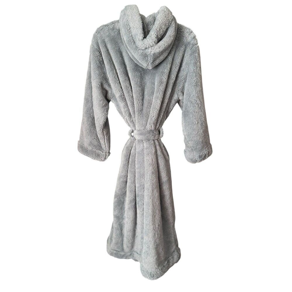 Pottery Barn Fireside Cozy Plush Robe Cloud Blue Hood Pockets Bath Medium - Picture 7 of 11